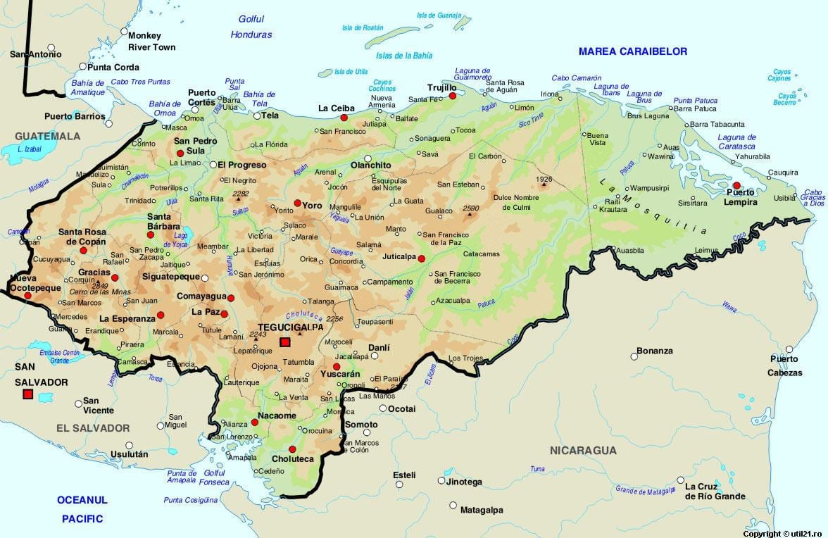 რუკა ჰონდურასის და მის მიმდებარე ქვეყნებში