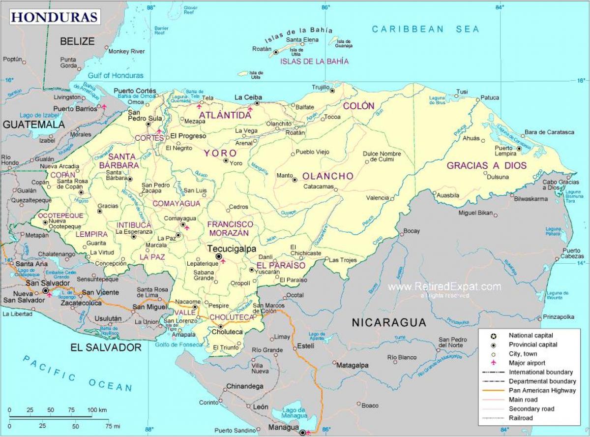 რუკა, პოლიტიკური რუკა ჰონდურასის