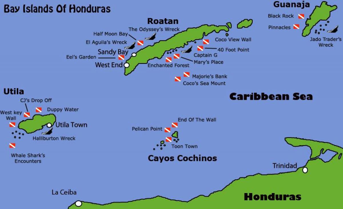 კუნძულები ჰონდურასი რუკა